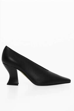 NEW BOTTEGA VENETA women's lambskin almond pumps with cuban heel in black